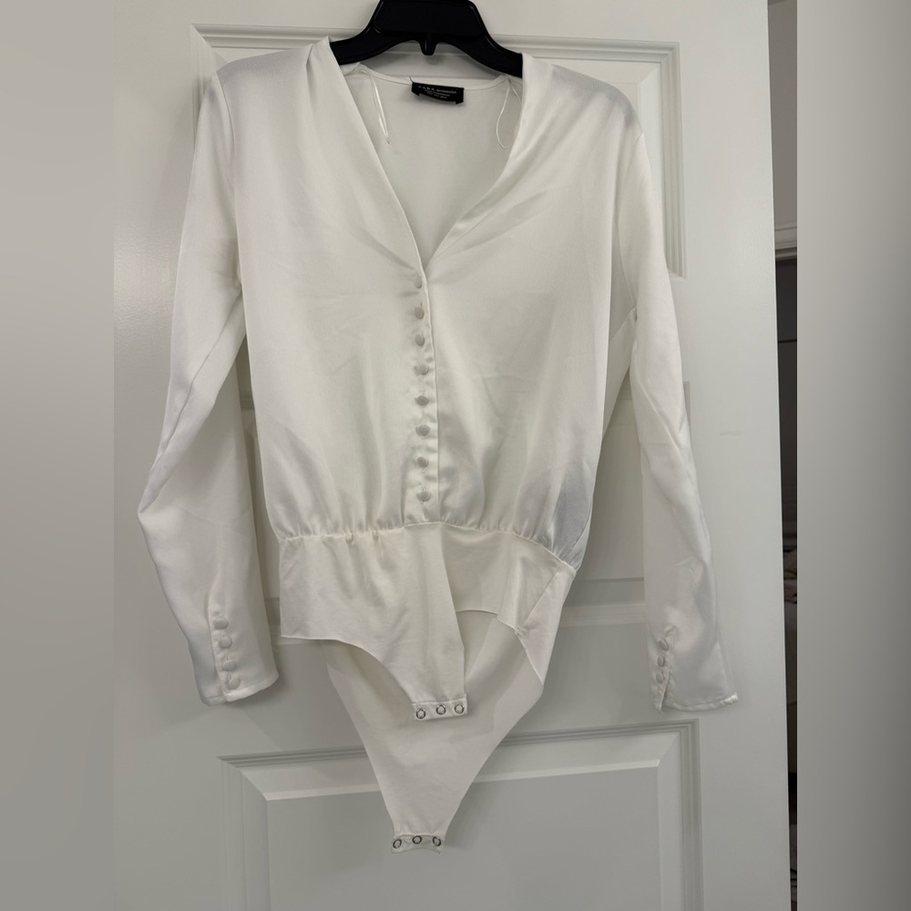 Zara White Button-Up Bodysuit